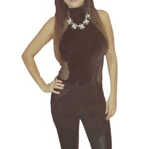 💙❤️ Turtle neck Black velour/ mesh bodysuit